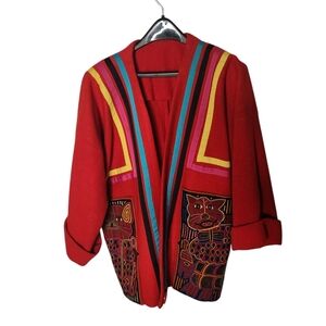 Vivid‎ Colors Vintage Red Wool Hand Tailored Peruvian Jacket